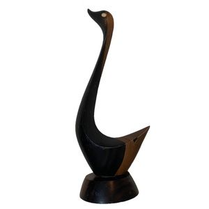 MCM style two toned wood slender duck 9.5” figurine with iridescent eye inlay